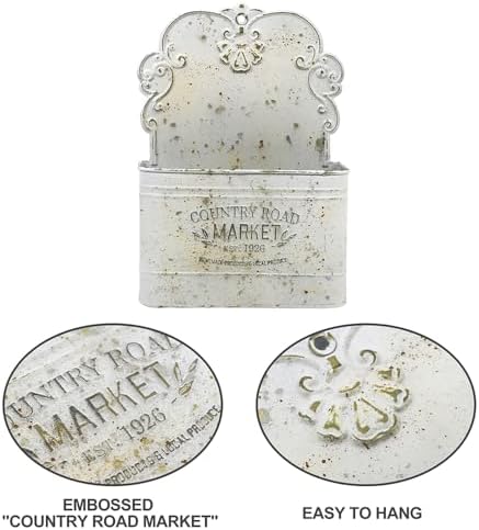 Metal Hanging Storage Baskets Wall Baskets for Mail, Files,Flowers, Books & Accessories, Wall-Mounted Organizer for Entryway, Kitchen, Office, Outdoor Indoor for Farmhouse Decor(White) - Image 3