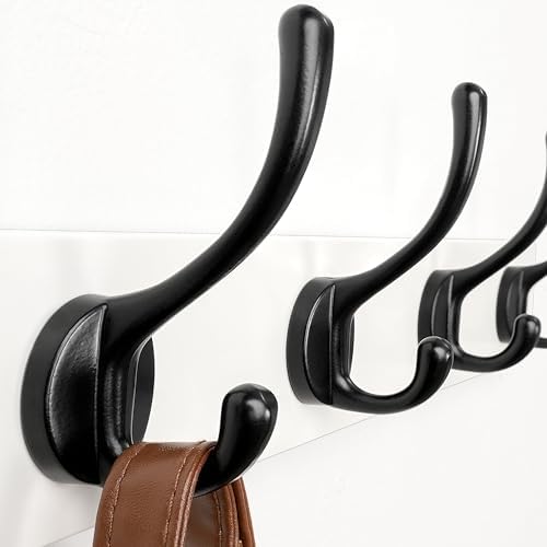 Dseap Wall Mounted Coat Rack: 16" Hole to Hole, Coat Hook Hanger with 5 Metal Hooks for Hanging Coats Towels Hats Clothes, White & Black, 2 Packs - Image 3