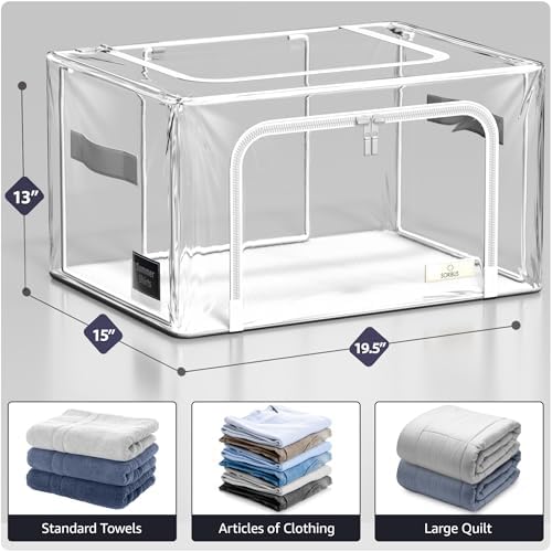 Sorbus Clear Foldable Storage Bins with Metal Frame (Medium, 4 Pack) - Image 4