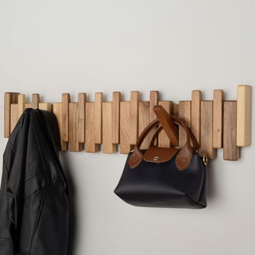 Walnut Piano Key Coat Rack with 12 Flip Hooks - Image 3