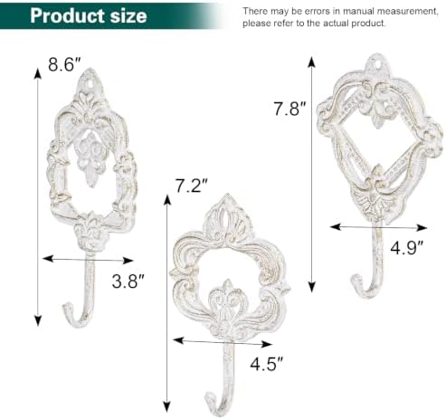 Sungmor Set of 3 Decorative Cast Iron Wall Hooks - Vintage White - Image 4
