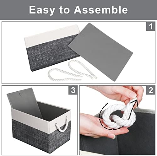 Fab totes Storage Bins 8-Pack, Foldable Storage Baskets for Organizing Toys, Books, Shelves, Closet, Large Storage Box with Rope Handles, Sturdy Organizer Bins, White & Black - Image 4