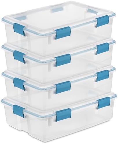 Sterilite Gasket Storage Box with Lids for Home & Office, 37 Quart, 4-Pack by Sterilite