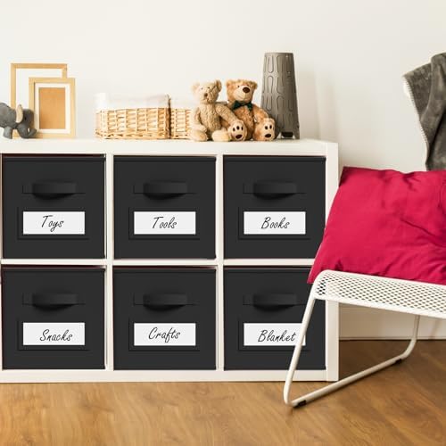 Teenyyou 10 Pack Fabric Storage Cubes 11 Inch Collapsible Cube Bins with Label Window & Handle Foldable Organizers Baskets for Shelf Closet Nursery Kids Room Clothes Book Toy(Black) - Image 2