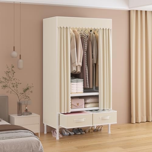 Portable Closet with Drawers 27.5"x17.7"x65.7" Wardrobe Closet Pale Yellow - Image 2