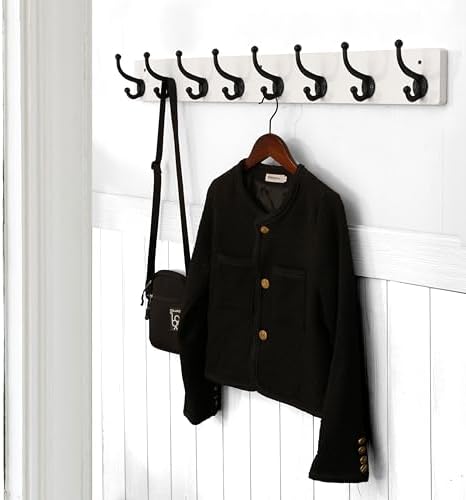 WEBI Rustic Coat Rack Wall Mount,35.43" Long 8 Cast Iron Coat Hooks Wall Mounted,Heavy Duty Wall Coat Hanger Hooks for Hanging Coats,Clothes,Black on White,2 Packs - Image 3