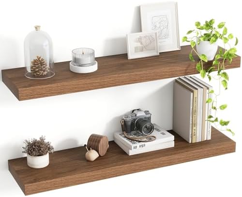 Acovy 30 Inch Floating Shelves, 8 Inch Deep Floating Shelves for Wall, Hanging Shelf with Invisible Brackets, Deep Shelves for Bathroom, Bedroom, Living Room, Walnut, Set of 2 by Acovy