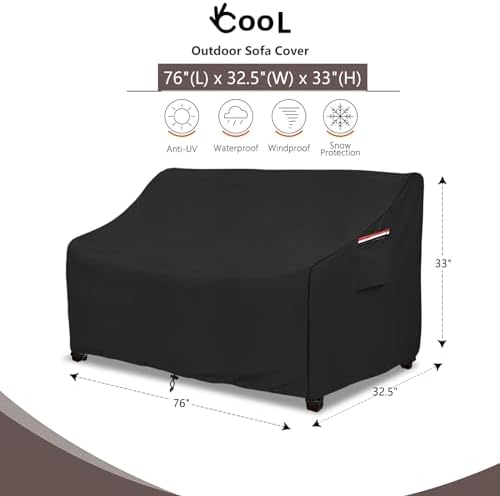 Okcool Heavy Duty Patio Sofa Cover, 100% Waterproof 3-Seater Outdoor Sofa Cover Fits up to 76W x 32.5D x 33H Inches, Lawn Patio Furniture Covers,Black - Image 2