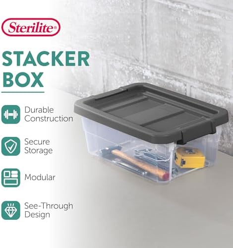 Sterilite Modular Stacker Box with Latching Lid, 16 Quart, 12-Pack - Image 3