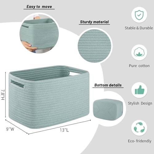 4 Pack Storage Baskets for Organizing Toys, Towels, and Clothes, Woven Basket for Shelves, Sturdy Nursery Cube Bins for Storage, 13''L x9''W x7.8''H, Frosty Green - Image 2
