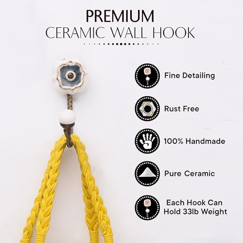 Indian Shelf Pack of 6 Ceramic Wall Hooks for Hanging Clothes - Multicolor Solid Gold Line Wall Coat Hooks - Ceramic Clothing Hooks - Solid Gold Line Keys Hanging - Image 3