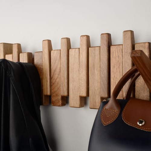 Walnut Piano Key Coat Rack with 8 Flip Hooks - Image 7