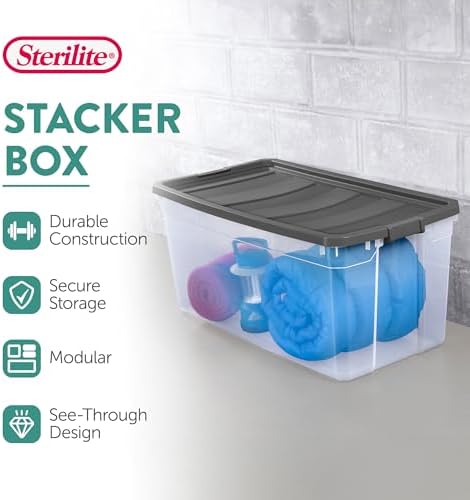 Sterilite 6-Pack Modular Stacker Box, Durable Clear Plastic Storage Bins with Latching Lids, 200 Quart - Stackable Organizing Container Boxes for Closet, Bathroom, and Office - Image 3