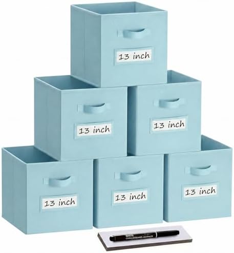 Storage Bins,13 Inch Cube Storage Bin with Labels,6pcs,Sky Blue by Anyoneer