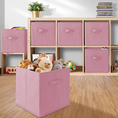 Casafield Set of 12 Collapsible Fabric Cube Storage Bins, Light Pink - 13" Foldable Cloth Baskets for Shelves, Cubby Organizers & More - Image 5