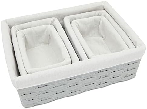 Juvale Wicker Nesting Baskets with Cloth Lining - 5-Pack Gray Rectangular Set - Stackable Storage Bins & Lined Baskets for Organizing Pantry, Closet - Image 3