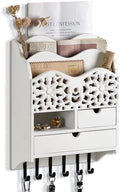 3-Slot Mail Sorter Organizer Wall Mount with 6 Hooks by Dhmkfly