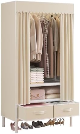 Portable Closet with Drawers 27.5"x17.7"x65.7" Wardrobe Closet Pale Yellow by WEALTHYHEART