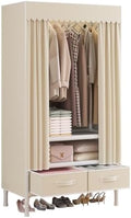 Portable Closet with Drawers 27.5"x17.7"x65.7" Wardrobe Closet Pale Yellow by WEALTHYHEART