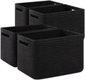 4 Pack Storage Baskets for Organizing Toys, Towels, and Clothes, Woven Basket for Shelves, Sturdy Nursery Cube Bins for Storage, 13''L x9''W x7.8''H, Black by SIXDOVE