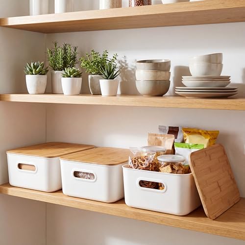 Citylife 16QT Storage Bins with Bamboo Lids, Stackable with Handles, 2-Pack - Image 2