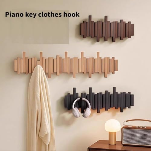 ELECANE Key Holder Wall Mount, Splicable Wooden Piano Coat Rack Wall Mount, Modern Wall Art Flip Down Magnetic Hooks Wall Hook Hat Hanger for Entryway Key Holder Bedroom Kitchen (White, 6 Hooks) - Image 5