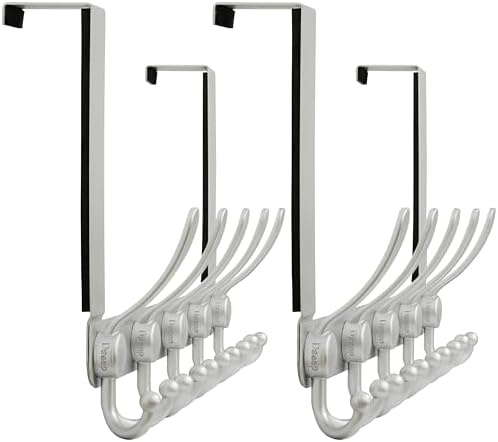 Dseap Over Door Hook 2.0 - Upgraded Version - Simple-Assembly, Strong, Heavy-Duty Stainless Steel 5-Tri-Hook Over The Door Hanger Rack, SimpleStrong Series, Silver, Pack of 2 by Dseap