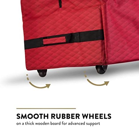 ZOBER 600D Oxford Fabric Large Rolling Christmas Tree Storage Bag - Fits 9 Ft Artificial Trees - Waterproof Christmas Tree Bag For Storage Box For Xmas, Durable Handles and Wheels - Quilted Red - Image 3