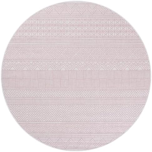 SAFAVIEH Washable Rug Outdoor Courtyard Collection - 6'7" Round, Ivory & Pink, Non-Shedding & Easy Cleaning, Ideal for Patio, Backyard, Mudroom (CY8196-56212) - Image 2