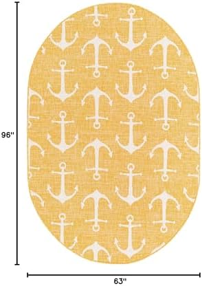 Unique Loom Outdoor Coastal Collection Area Rug - Ahoy (5' 3" x 8' Oval, Yellow) - Image 2