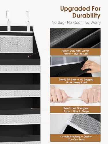 Criusia 2 Pack Over the Door Organizer, Heavy-Duty 6-Shelf Hanging Storage with 13 Mesh Pockets, 55lbs Capacity Behind the Door Storage for Nursery, Bathroom, Bedroom, and Dorm, Black - Image 3