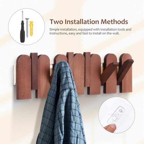 Cabilock Solid Wood Piano Key Wall Hooks 16.73 Inch Multi-Functional Coat Rack for Entryway Hats Bags Wall Mounted Organizer - Image 4