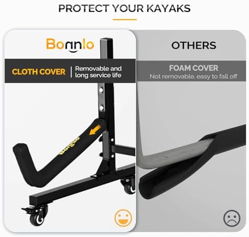 Bonnlo Kayak Stand Freestanding Storage Rack for Kayak Canoe Boat Paddle Board SUP Surfboard for Indoor Outdoor Garage, Shed, Dock with Lockable Wheels Wide Adjustable - Image 6