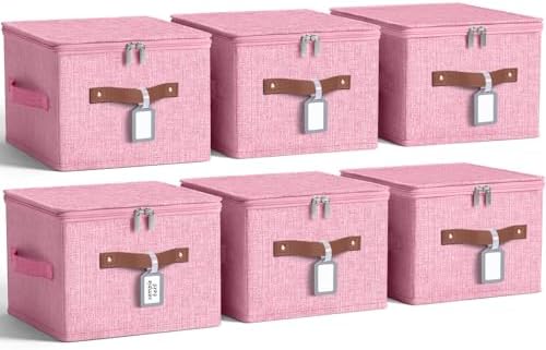 6 Pack Fabric Closet Storage Bins with Lids, 10×8×7 in, Pink by Unknown