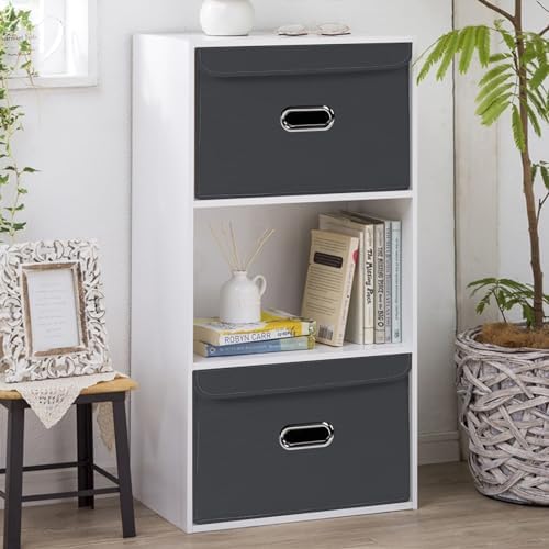 8-Pack Large Collapsible Storage Bins with Lids,Fabric Storage Cubes Organizer for Shelves,Closet,Nursery,Foldable Cube Storage Baskets with Handles,Home Boxes (14.9"x9.8",Grey) - Image 5