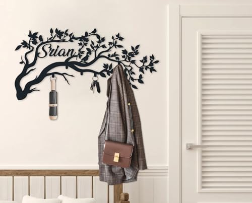 Custom Last Name Sign, Tree Branches Wall Coat Rack, Metal Hat Rack Name, Tree Hooks Metal Decor, Mounted Coat Hanger, Entryway Wall Art Signs - Image 2