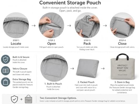 Treasure Garden Loveseat Cover, 300D Polyester Outdoor Deep Seating Sofa Cover, Water Resistant, UPF50+ UV Protection, Elastic Hem, Spring Cinch Lock, Built-In Pouch & Storage Bag, Gray - Image 5