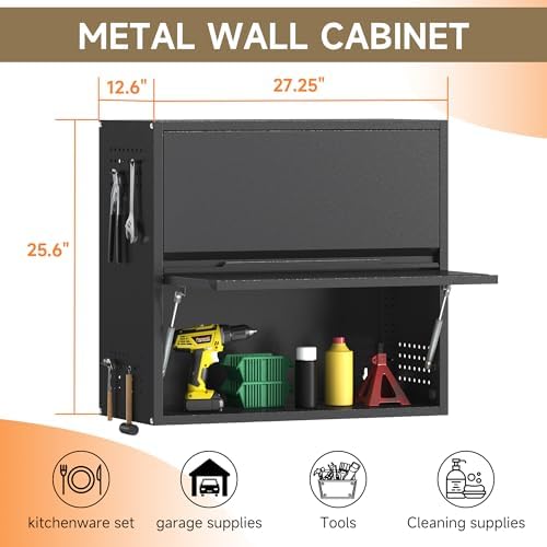 2 Door Garage Wall Cabinet with Up-Flip Door, 25.6" H Metal Wall Cabinet - Image 3