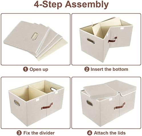 TYEERS Extra Large Collapsible Storage Bins with Lids and Compartments, Washable, Fabric Storage Boxes, 21.7x13x11.8 inches, 3 Pack, Beige - Image 6