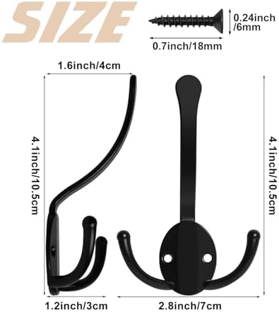 Homanu 40 Pack Coat Hooks Heavy Duty, Metal Three Prongs Large Coat Hooks Wall Mounted with 80 Screws, No Rust Black Rustic Wall Hooks for Hanging Towel, Coat, Scarf, Bag, Hat, Cup, Key - Image 5