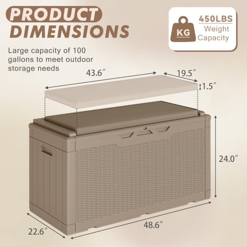 Devoko 100 Gallon Deck Box Waterproof Outdoor Storage Box with Cushion - Image 4