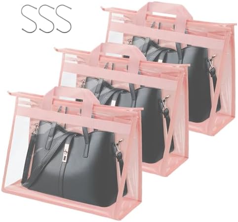 Vercord Clear PVC Handbag Dust-Free Cover Moistureproof Purse Storage Bag Organizer with Handle Zipper Space-Save Holder for Closet Pink XXL 3Pcs - Image 2