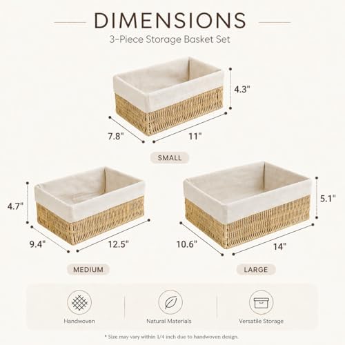 Large Woven Storage Baskets Set of 3, Shelf & Closet Bins - Image 5