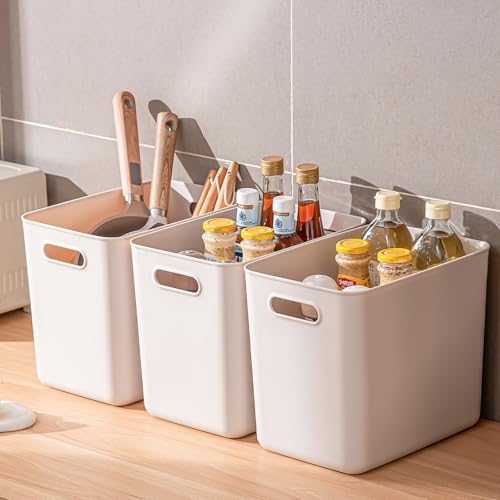 Plastic Storage Bins with lids,Storage Baskets,Container with handle,Storage Organizer Bins for Shelves,Office,Bedrooms,Closets, Cabinets(Gray,3L) - Image 3