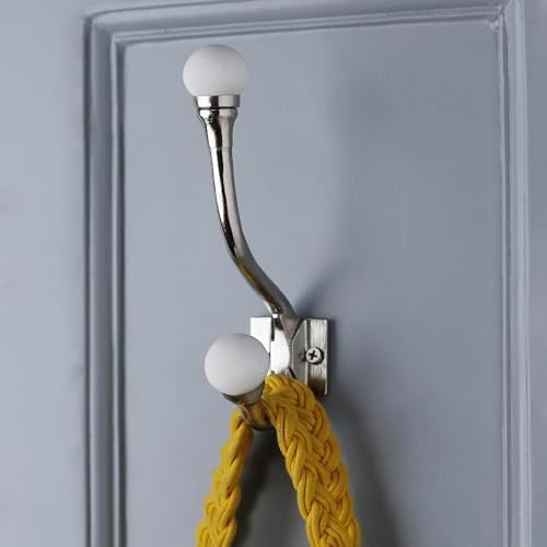 Indian Shelf 6 Piece White Double Wall Hooks for Bags Coats & Towels - Image 4
