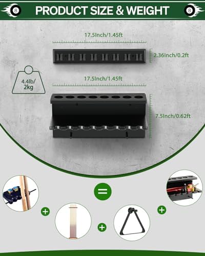 EXTCCT Wall Mount Pool Stick Holder - Billiards Pool Cue Rack, 8-Cue Black - Image 6