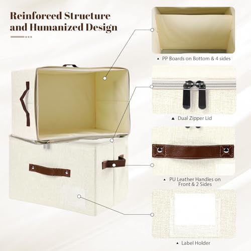 ANMINY Storage Box Fabric Bins with Zipper Lid, 15"x10"x10" Beige 3PCS - Image 4