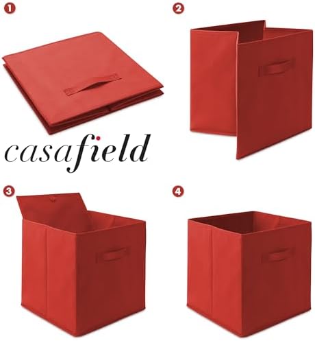 Casafield Set of 12 Collapsible Fabric Cube Storage Bins, Red - 13" Foldable Cloth Baskets for Shelves, Cubby Organizers & More - Image 6