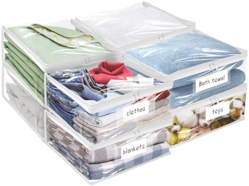 Plastic Storage Bags with Easy-Glide Zipper, Pack of 8, Durable Clear Vinyl Zippered Storage Bags for Clothes Sweaters Comforters Blankets Sheets Bedding (25 x 21 x 11 Inch, Transparent White) by Kikerike