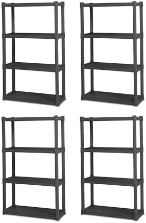 Sterilite 4-Pack 4 Shelf Unit, Heavy-Duty Shelving Storage and Utility Rack - Standing Plastic Organizer Shelves for Kitchen, Bathroom, and Garage by Sterilite